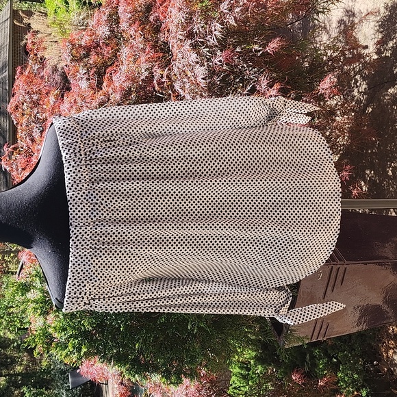 Express Black and White Polka Dot Blouse Off The Shoulder Tie Sleeves Small - Picture 4 of 5